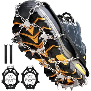 Crampons Ice Cleats Traction Snow Grips  Boots Shoes Women Men Anti Slip 19 Stainless Steel Spikes Safe Protect  Hiking Fishing Walking Climbing Mountaineering