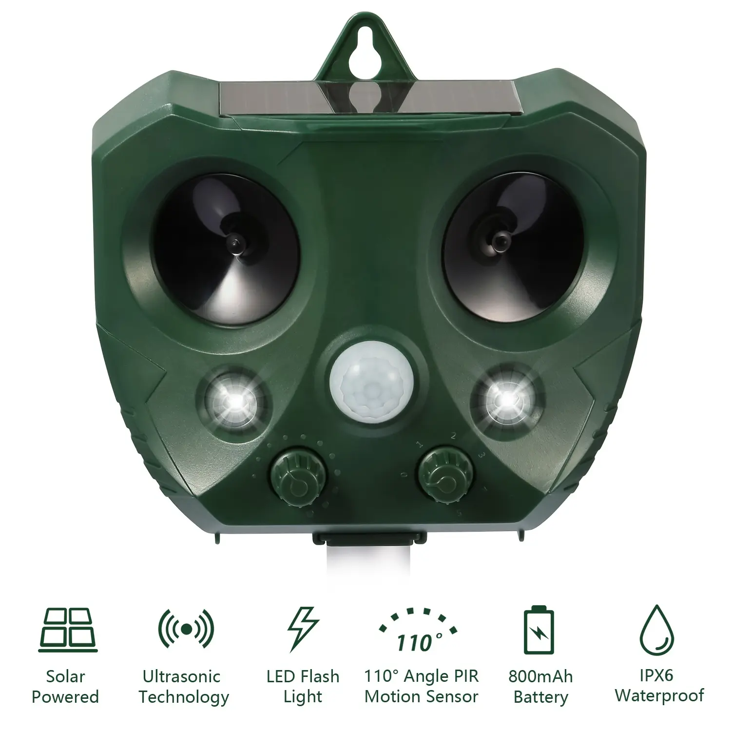 Solar Ultrasonic Animal Repeller - Motion Sensor Outdoor Pest Repel Tool with LED Flashing Lights, IPX6 Waterproof for Garden Defense, Yard Use