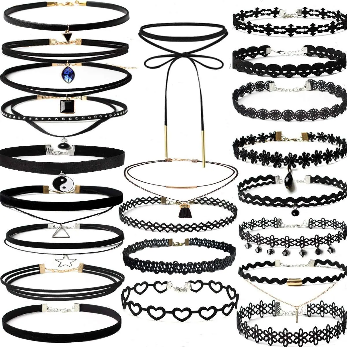 22 count Necklaces Black  Choker Set for Womens  Choker Set Classic Gothic  Lace Chokers Adjustable for Party  Christmas Birthday