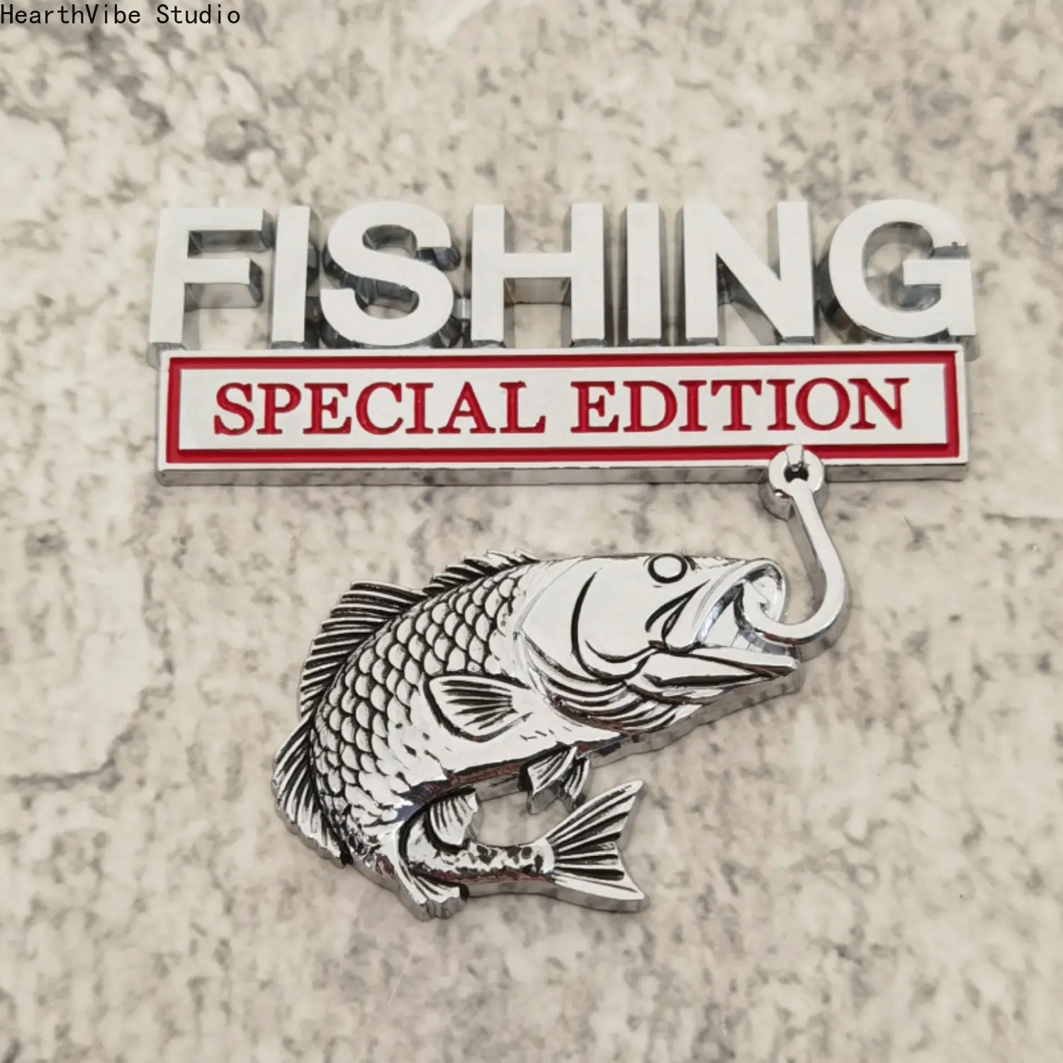 HearthVibe Studio 3D Metal Bass Fish Motif Special Edition Car Emblem Badge, Heavy-Duty Weatherproof Auto Decor Decal Stickers for Truck Fender, Trunk, Men