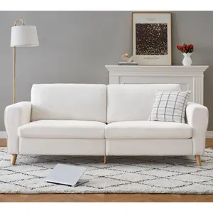 84 Inch Modern Sofa Couch, Large 3-Seater Sofa with Streamlined Armrests, PU Leather Loveseat Wood Feet, 3 Seater Couch for Living Room, Modern Loveseat