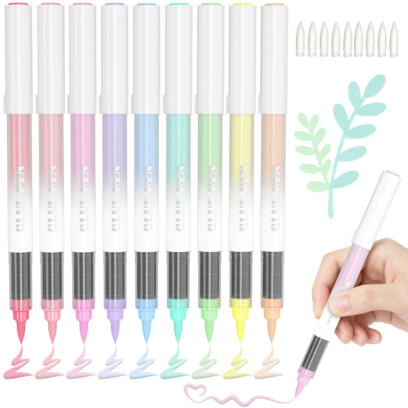 Soft Tip Colorful Liquid Glue Pen, 9 Colors, Quick Dry, Student Creative Brush, Direct Flow, Smooth Application, No Paper Bleed, Fine Line Switching