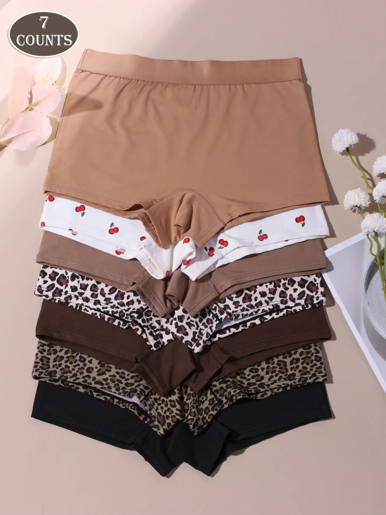 7 Pcs Women's Multicolor Leopard Fashion Comfortable Briefs, Stylish and Cozy Underwear Set, Perfect for Daily Wear and Relaxing Moments