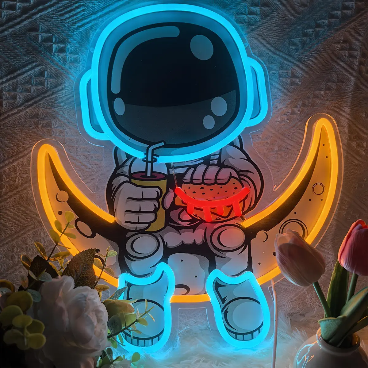 1PC Astronaut Neon Sign UV Printing More Realistic And Cool Effect for Wall Decor Birthday Party Wedding Gaming Suitable For Large Sized Decorations In Living Rooms Bedrooms And Bars USB Power Supply Easy And Convenient To Use