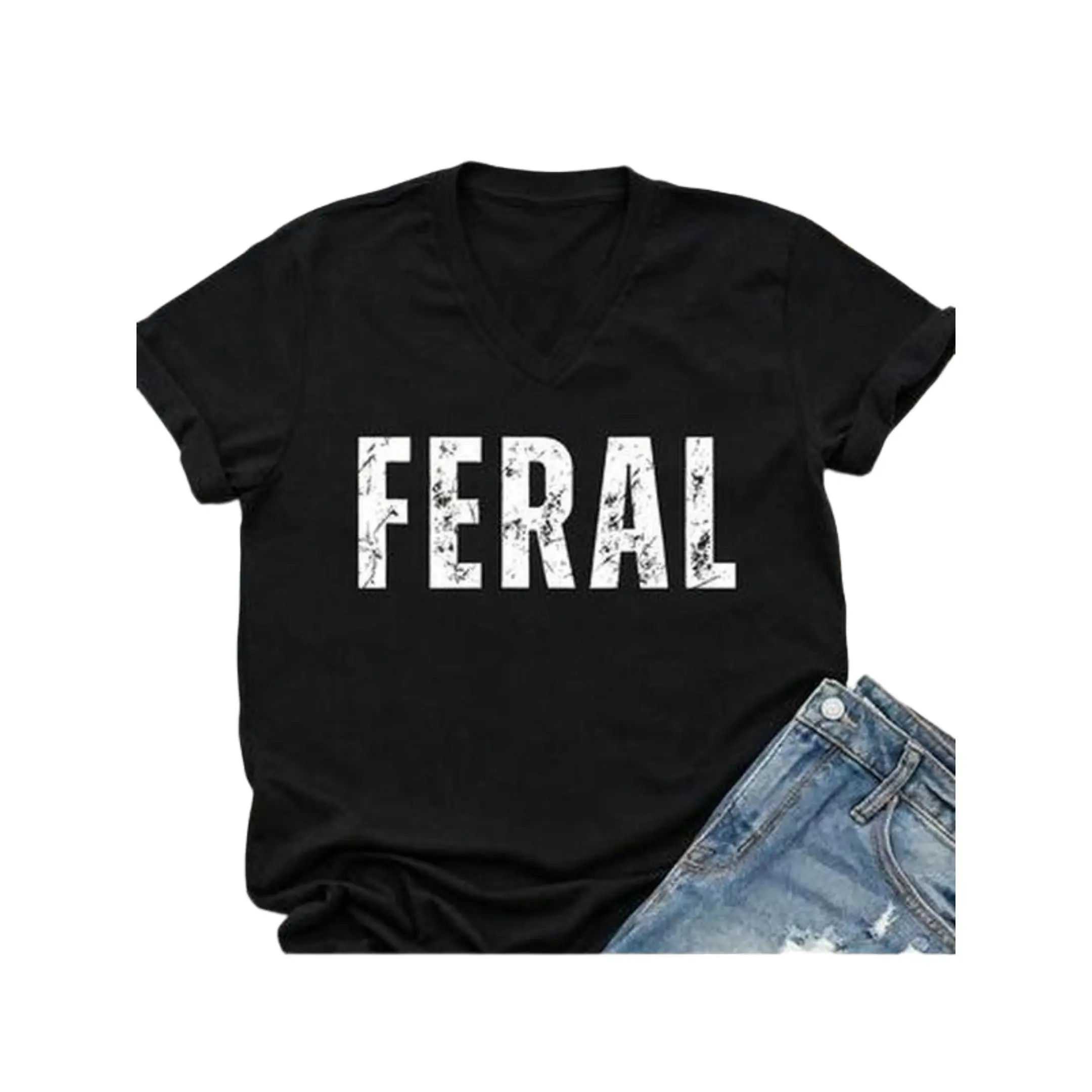Feral Funny Sarcastic Quote T Shirt Vintage Distressed Graphic Casual Trendy Daily Wear Gift Tee