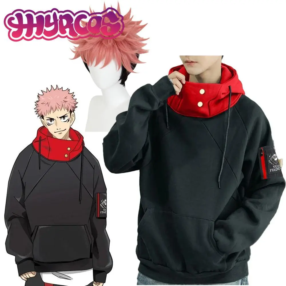 Anime Jujutsu Kaisen Gojo Satoru Itadori Yuji Cosplay Costume Sweatshirts, Adult Long-Sleeve Casual Hoodie Pullover Coat, Matching Gojo Wigs for Costume Wear, Adults