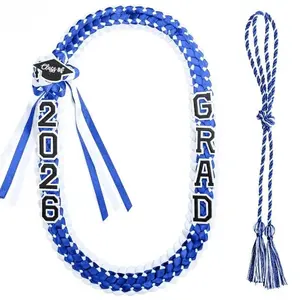 Handmade Hawaiian Braided Ribbon Graduation Lei & Honor Cord Set, Chain Jewelry Necklaces for Graduation Ceremonies