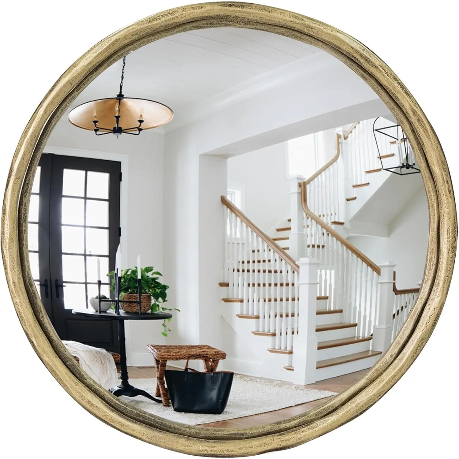12" Hand-Forged Antique  Round Convex Mirror, Small Circle Wall Mirror with Thick Metal Framed, Round Decorative Wall Mirrors for Bathroom,