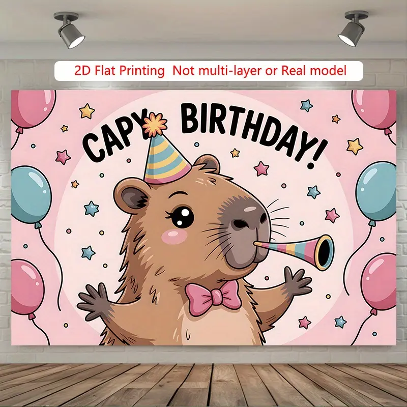 Capybara Birthday Decorations Banner, Cute Capybara Party Supplies, Polyester 2D Flat Backdrop, Wall Hanging Sign with Metal Grommets, Easy Hanging Party Decor, Backdrops For Photoshoot