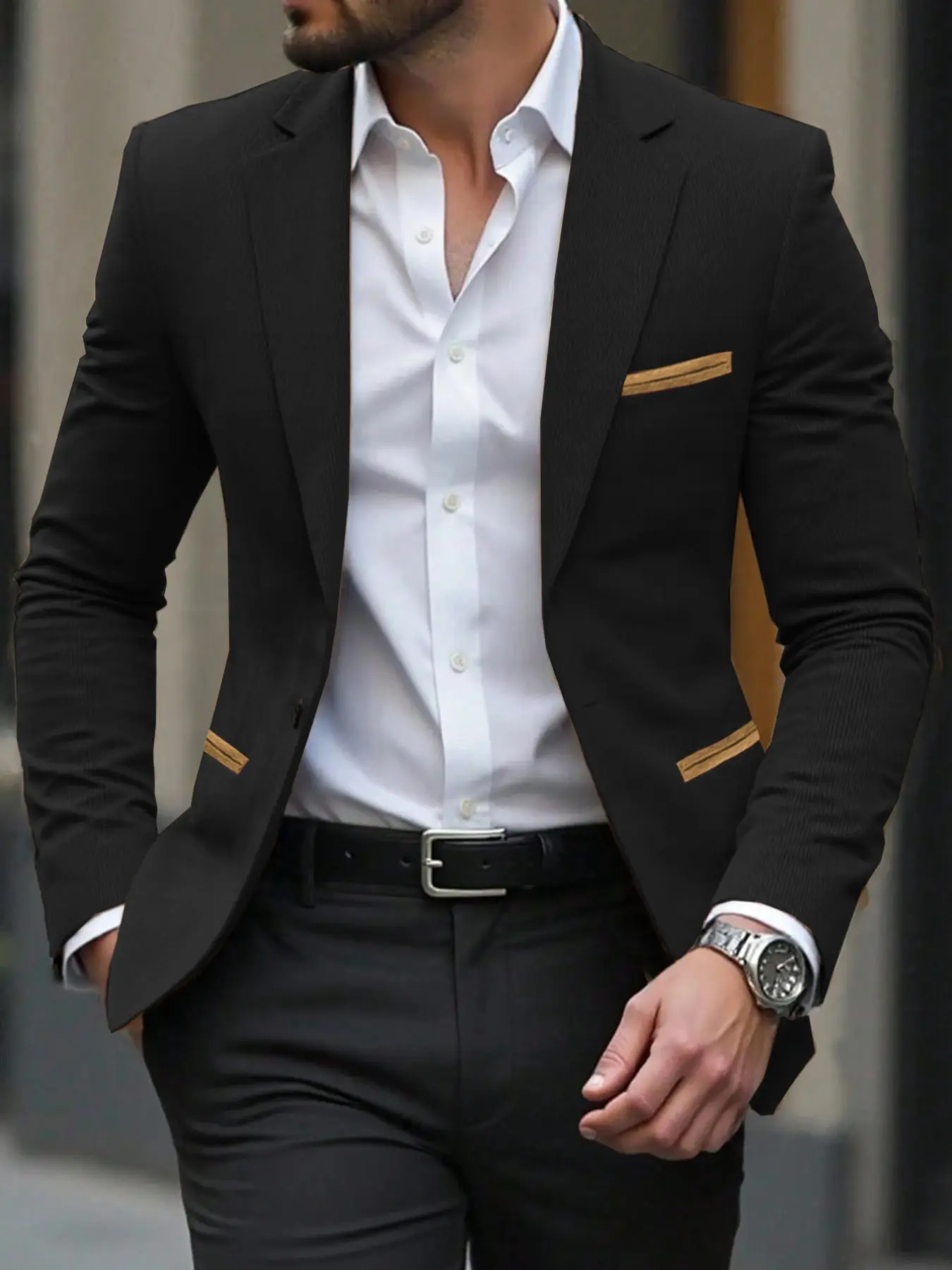Men's Corduroy Blazer Jacket, Medium Thick Business Suit, Spring & Fall Season Fitted Design, Woven Fabric Style