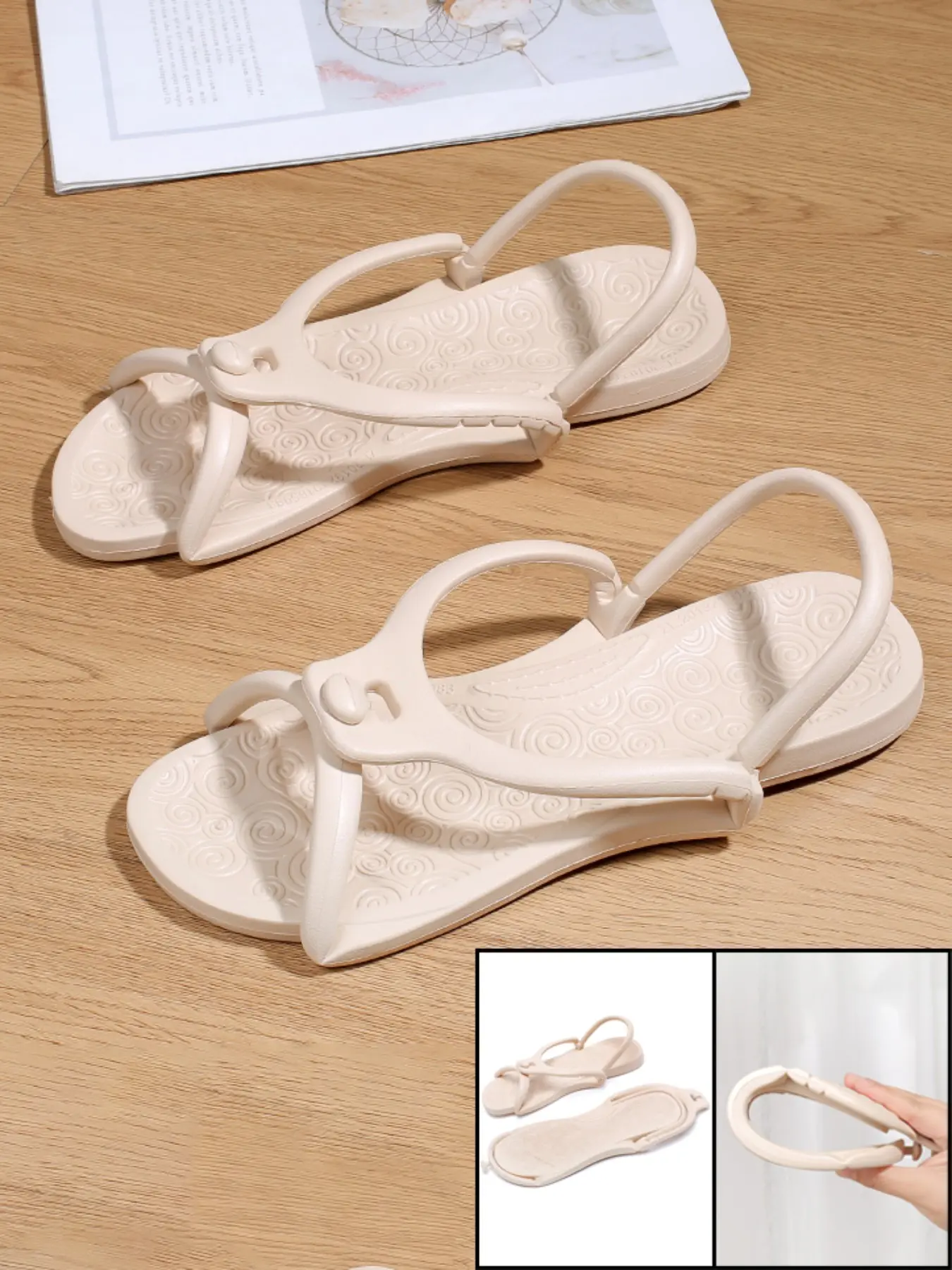 Women's Foldable Sandals, Lightweight Eva Anti-Slip Quick-Dry Back Strap, Portable Casual Shoes, Beach Pool Bathroom Vacation Daily Wear