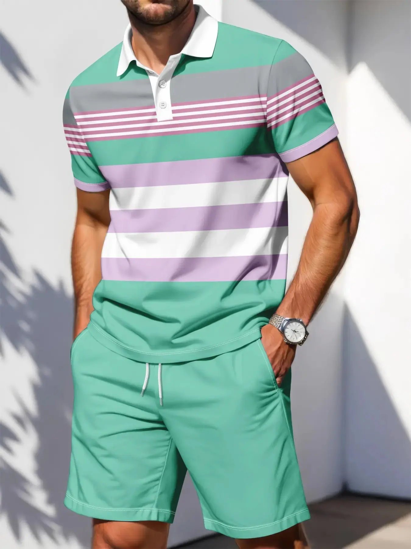 Men's Two-Piece Polo Shirt Short Sleeve Set, Menswear, Casual Streetwear, Breathable Loose Fit, Summer Sports, Multiple Colors Available