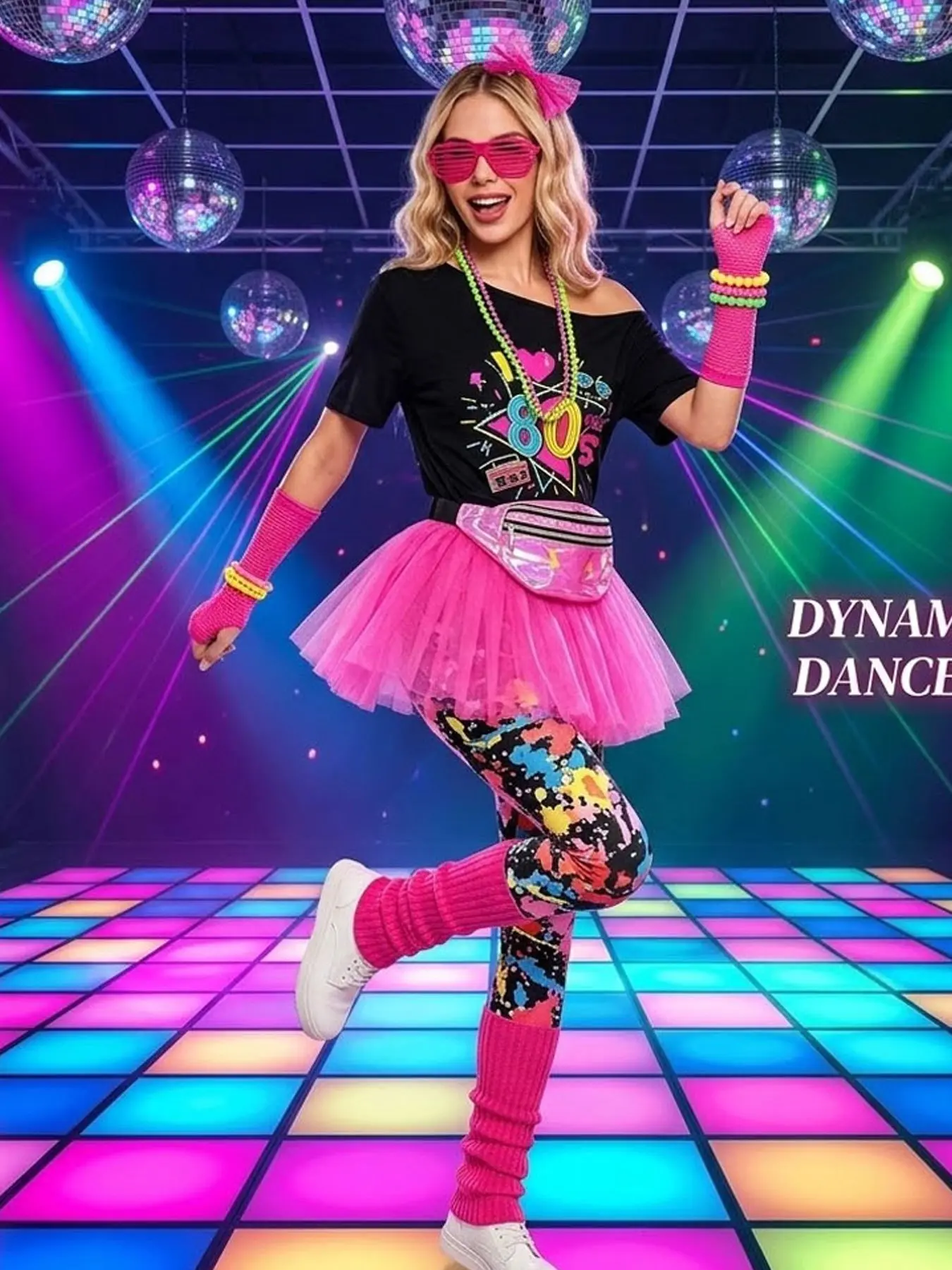 Off Shoulder T-shirts and Leggings Themed Retro Party Festival Performance Costumes 80s Unisex Disco Dance Costumes