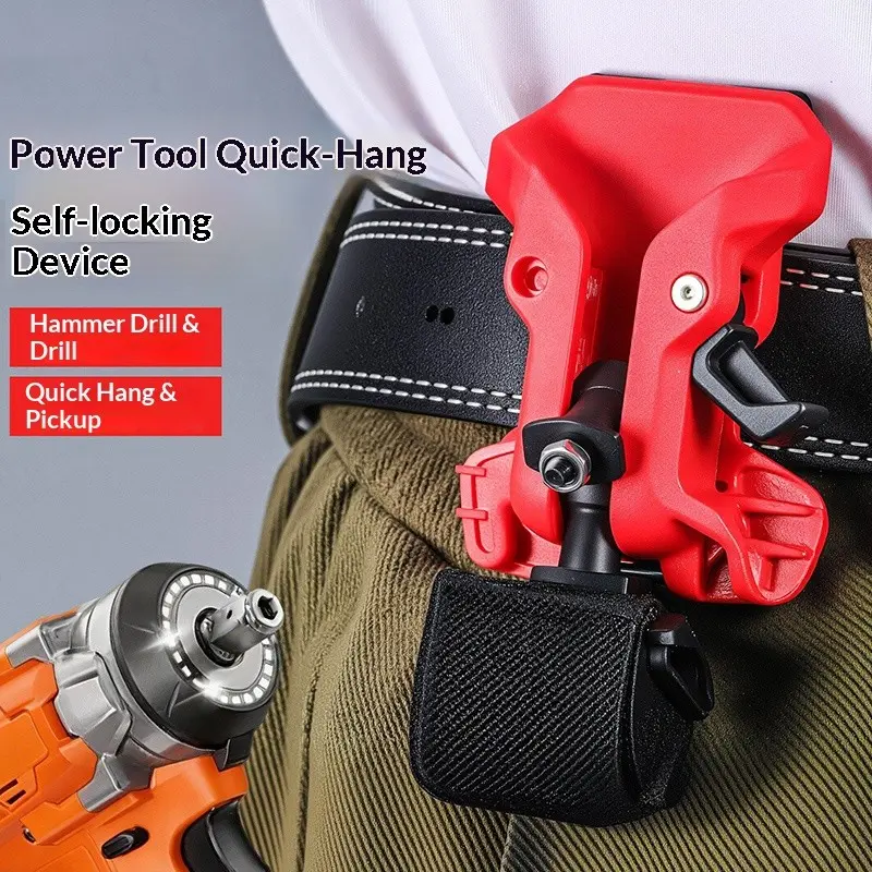 Tool Belt Clip Holster, Auto Lock Quick Connect Drill Holder for Drill/Hammer, Heavy Duty ABS Power Tool Waist Hanger with Adjustable Strap, Universal Electric Tool Belt Clip for Construction, Roofing, Solar Installer