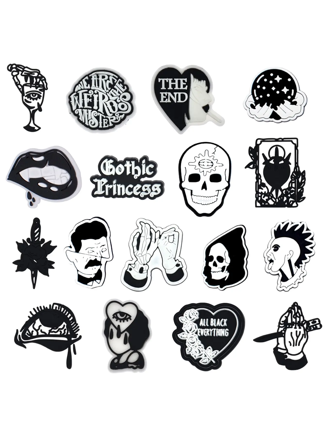8-17pcs Cartoon Gothic Halloween Skull Shoe Accessories, Crocs Fashion Decor, DIY Shoe Parts, Birthday Gift, Daily Wear