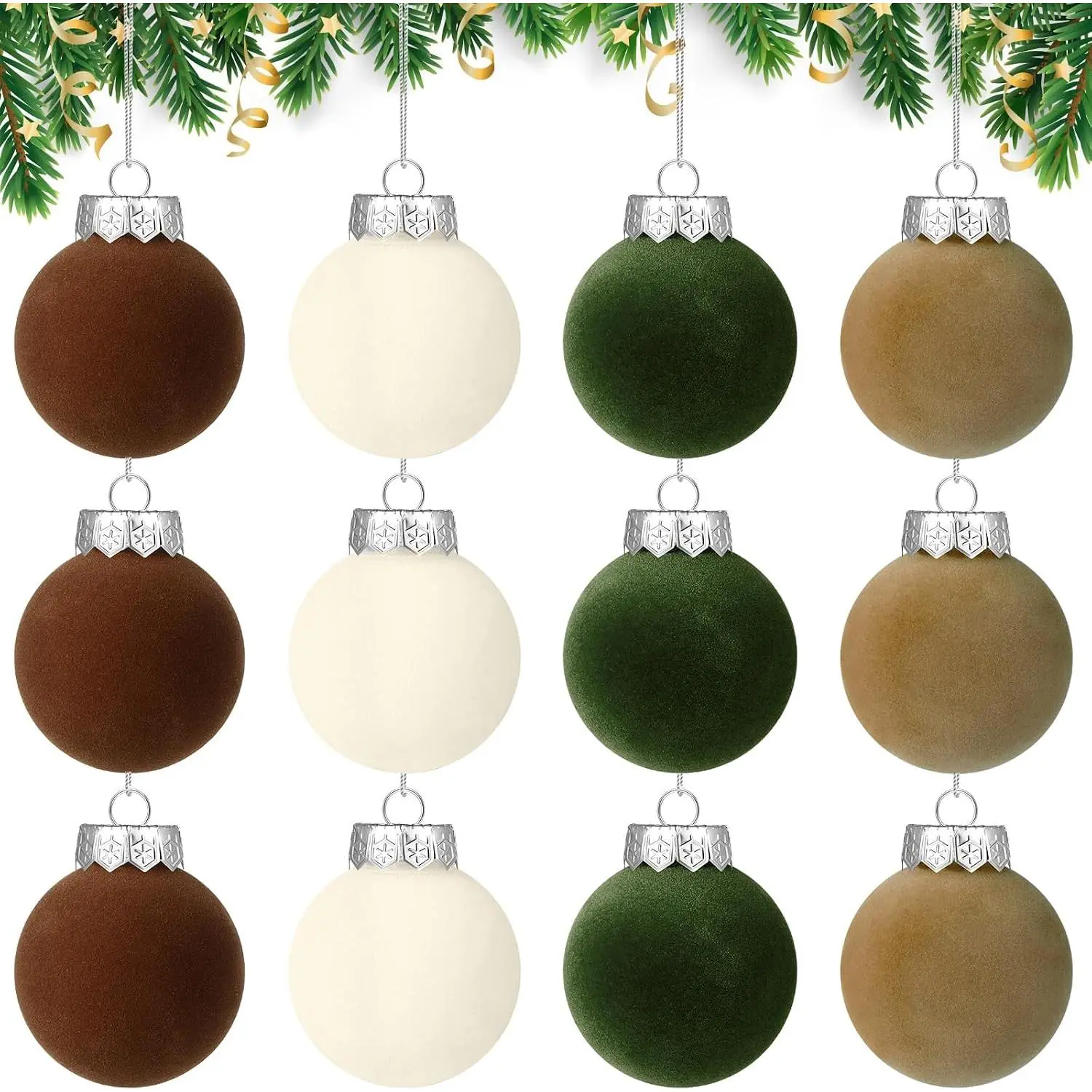 12 count Christmas Large  Balls Ornaments 2.36In Shatterproof White Green Tree  Plastic Ball Set Xmas Bulk Flocked Ornaments for Christmas Tree  Party Wreath Decorations