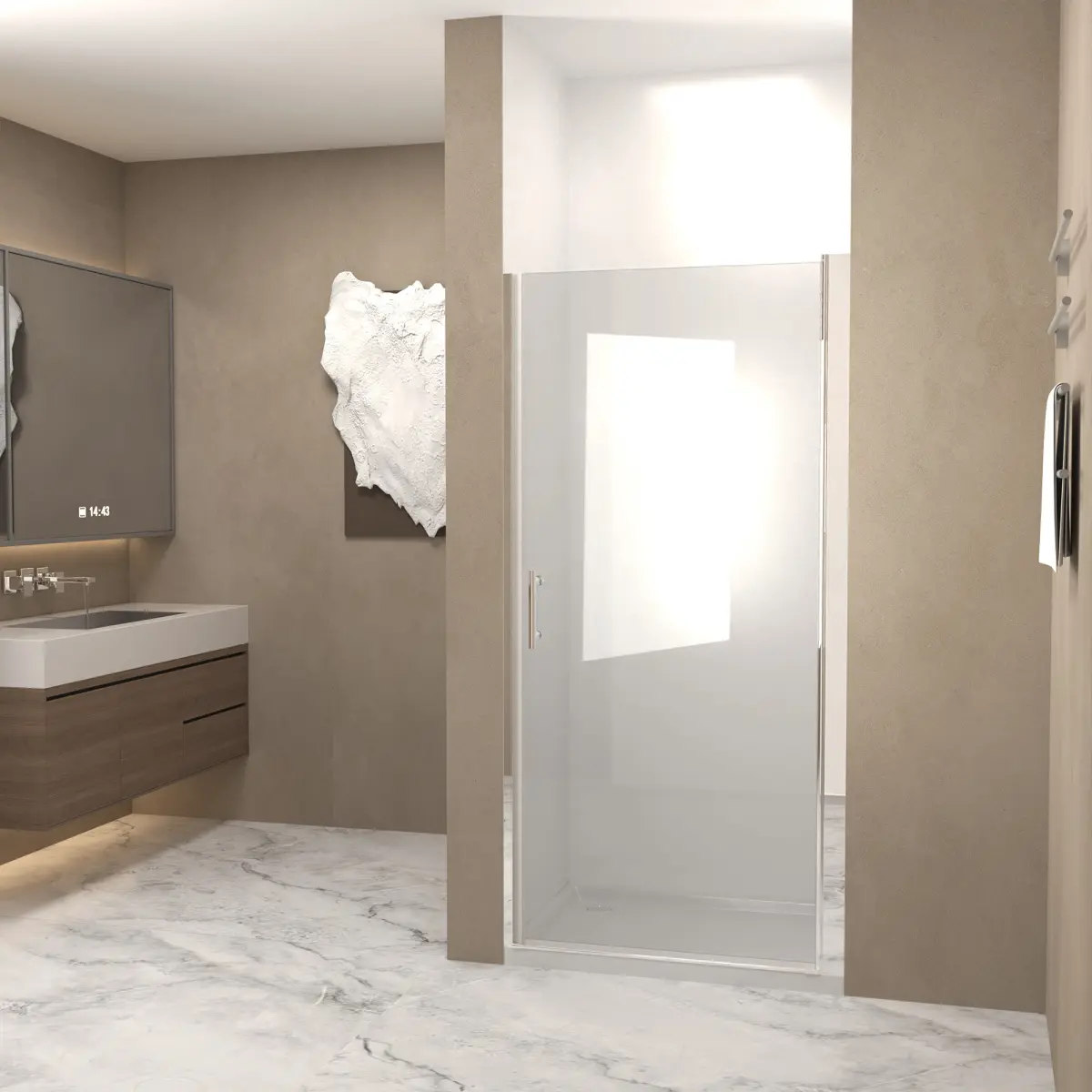 Chrome Aluminum Half-Frame Pivot Shower Door - 36-37" W x 72" H, 1/4" (6mm) Tempered Glass with Explosion-Proof Film, Rust-Resistant Durable Modern Bathroom Enclosure