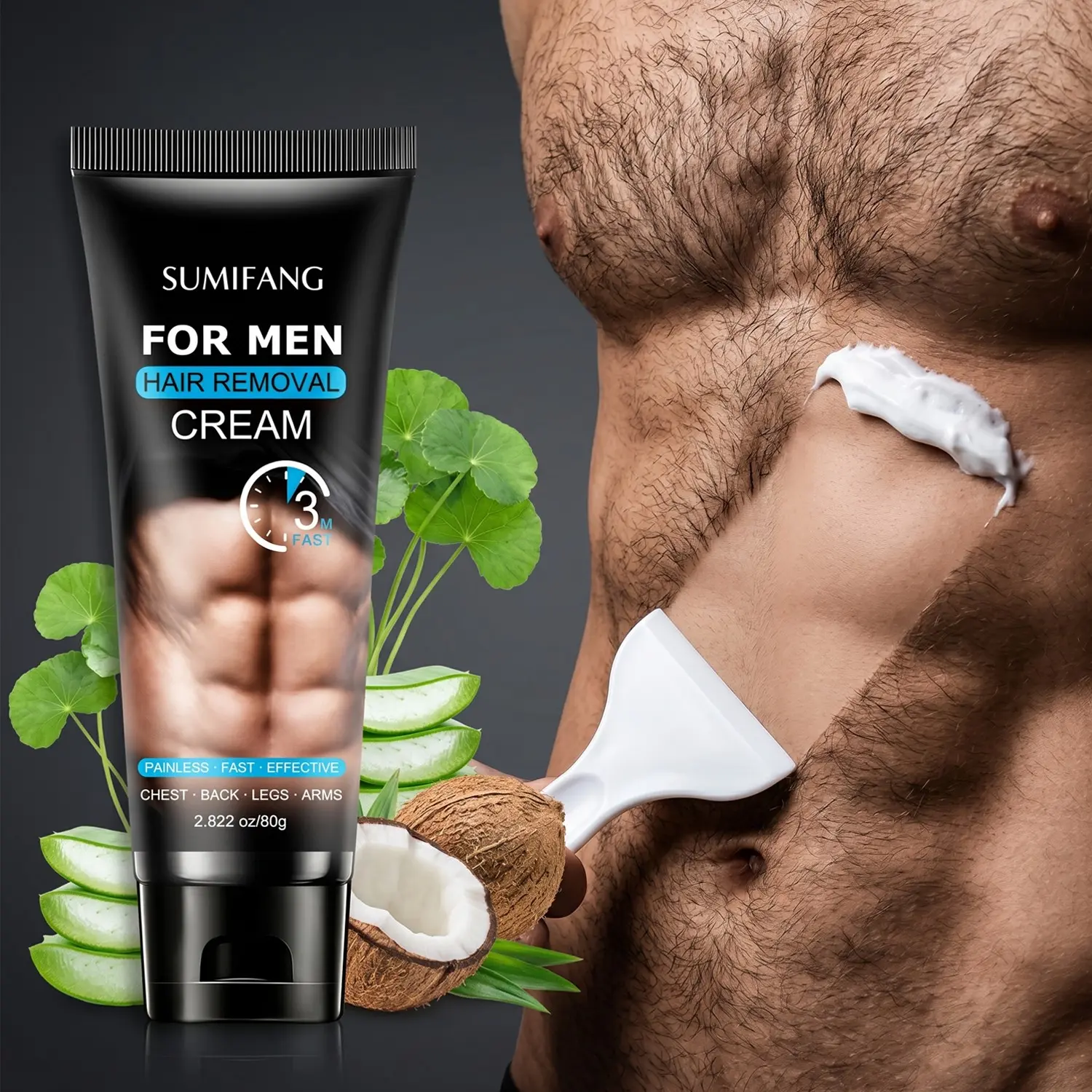 SUMIFANG Men's Hair Removal Cream | Glycerin + Coconut Oil + Shea Butter | Quick and Effective Hair Removal in 3 Minutes | Leaves Skin Smooth and Soft | Painless and Smooth Skin Care | Depilatory Body Care | Suitable for Chest, Back, Arms, and Legs