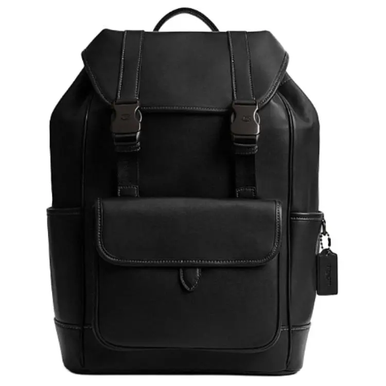 COACH Coach League 29 Drawstring and Snap-Closure Leather Backpack for Men, Large Size, Black