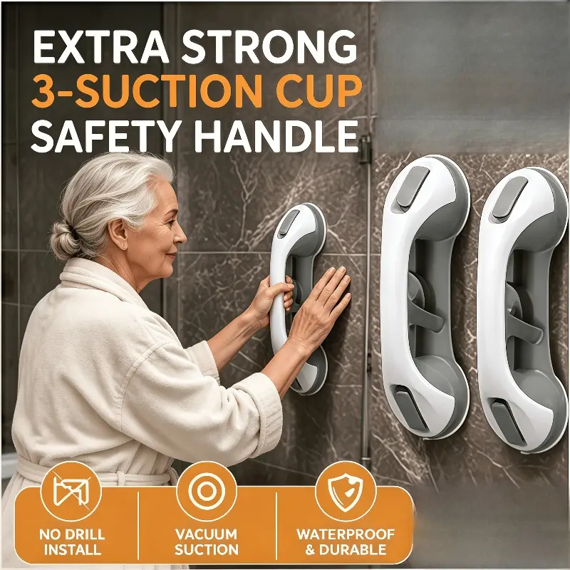 2/4pcs  3 Strong Suction Cups Bathroom Safety Grab Bar, No Drill Waterproof Shower Assist Handle, Non-Slip Grip Bathtub Support Handrail for Elderly, Pregnant Women, Injury Recovery, Home Bathroom