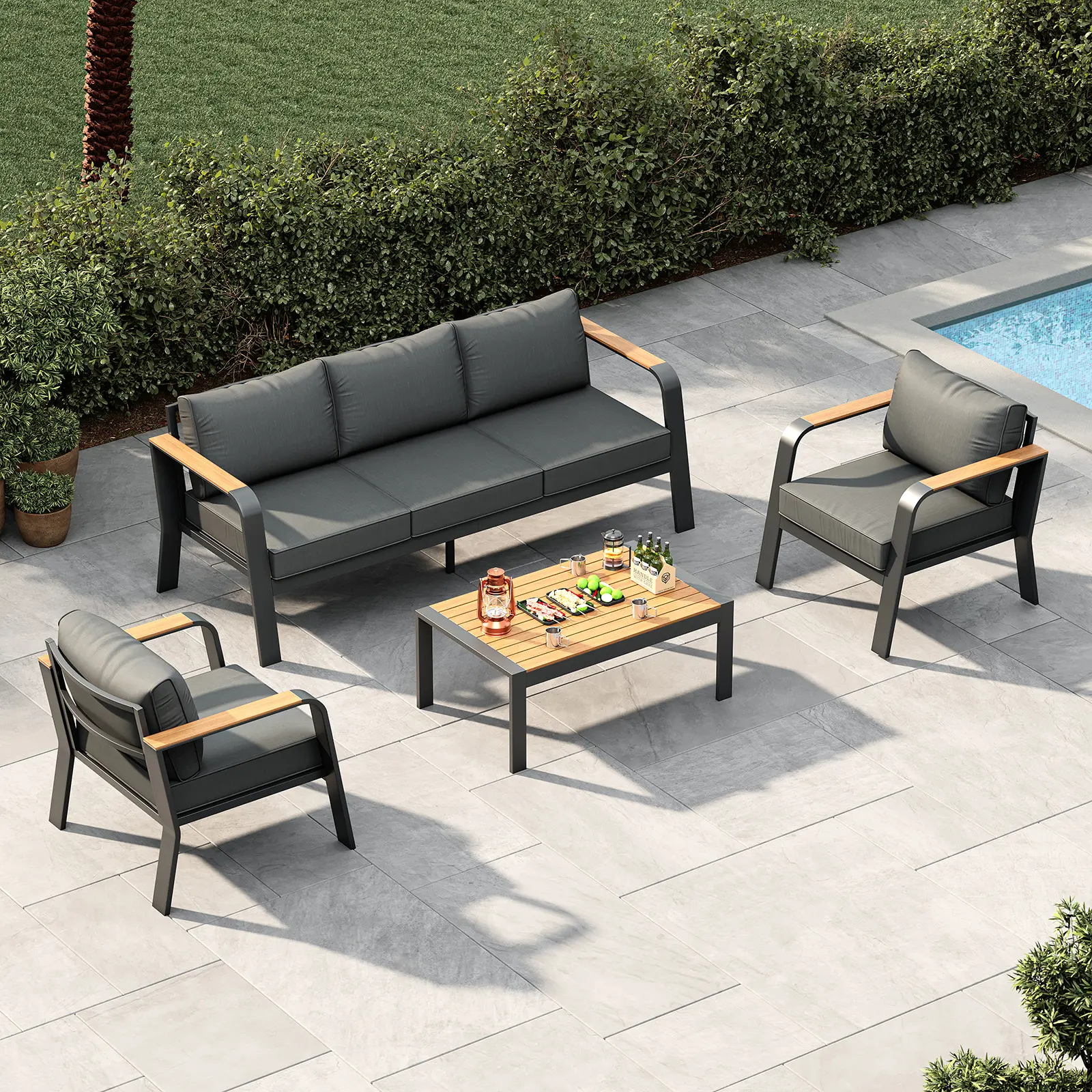Modern Outdoor Patio Furniture Set – Comfortable & Durable Garden Lounge Sofa, All-Weather Aluminum Frame, Thick Washable Cushions for Yard, Balcony & Deck