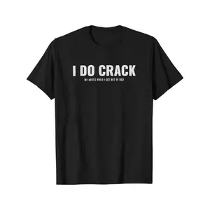 [Plus Size Graphic Tee] Black Short-Sleeve T-Shirt for Men with Crew Neck - 'I DO CRACK' Bold Statement Print, Fun Quirky Text 'MY KNEES WHEN I GET OUT OF BED', Loose Fit for Comfortable Wear, Ideal for Everyday Oversized Menswear