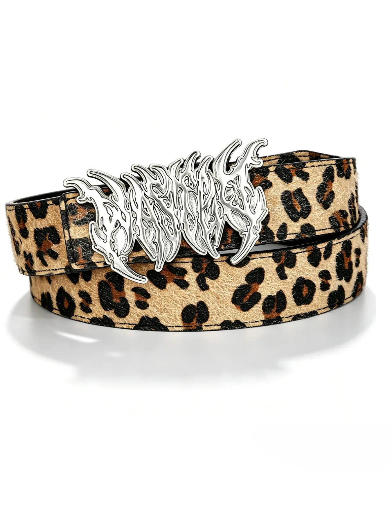 Moonlight Flame Thorn Detachable Buckle Hip Hop Punk Glossy Leopard Fur Statement Belt, Versatile Two-Sided Waistband for Fashion