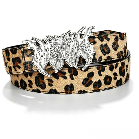 Moonlight Flame Thorn Detachable Buckle Hip Hop Punk Glossy Leopard Statement Belt, Versatile Two-Sided Waistband for Fashion, Belt with Buckle