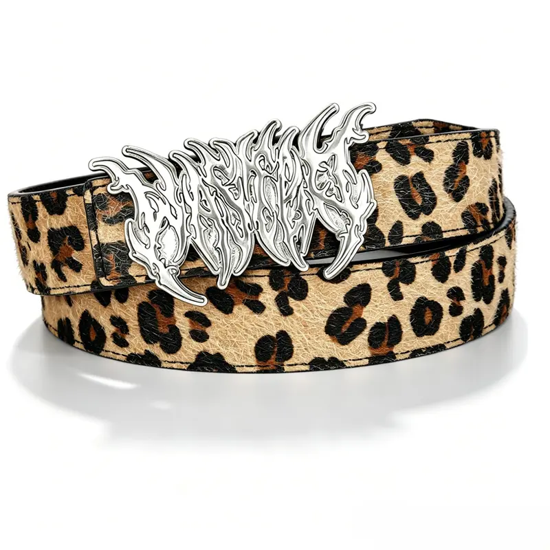 Moonlight Flame Thorn Detachable Buckle Hip Hop Punk Glossy Leopard Statement Belt, Versatile Two-Sided Waistband for Fashion, Belt with Buckle