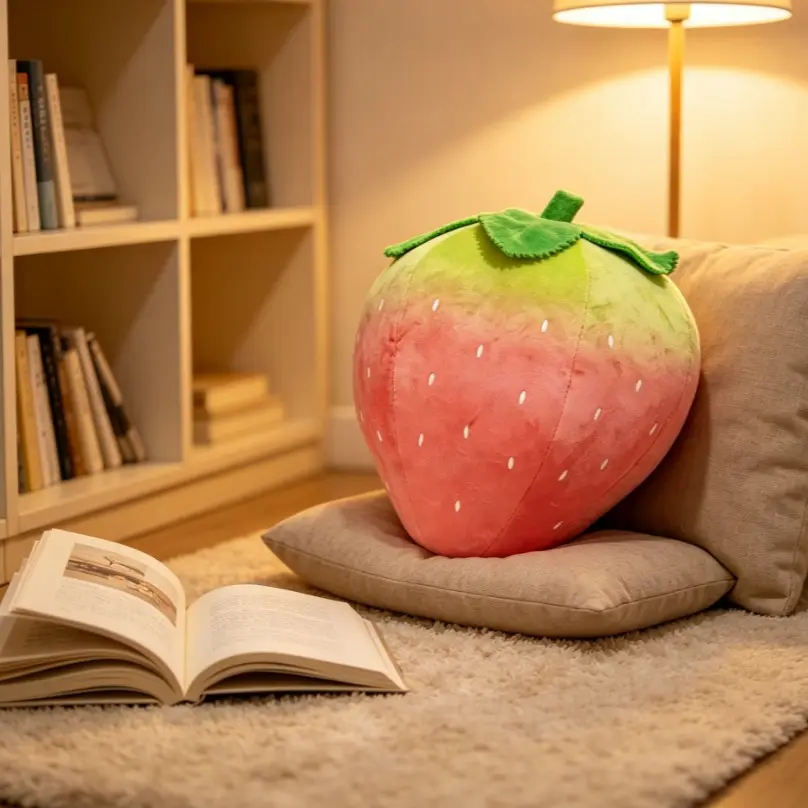 Gradient Strawberry Pillow, All-Season Decorative Cushion for Bedroom, Living Room, Office, Durable Fabric, Perfect Holiday Gift, Multipurpose Cushion