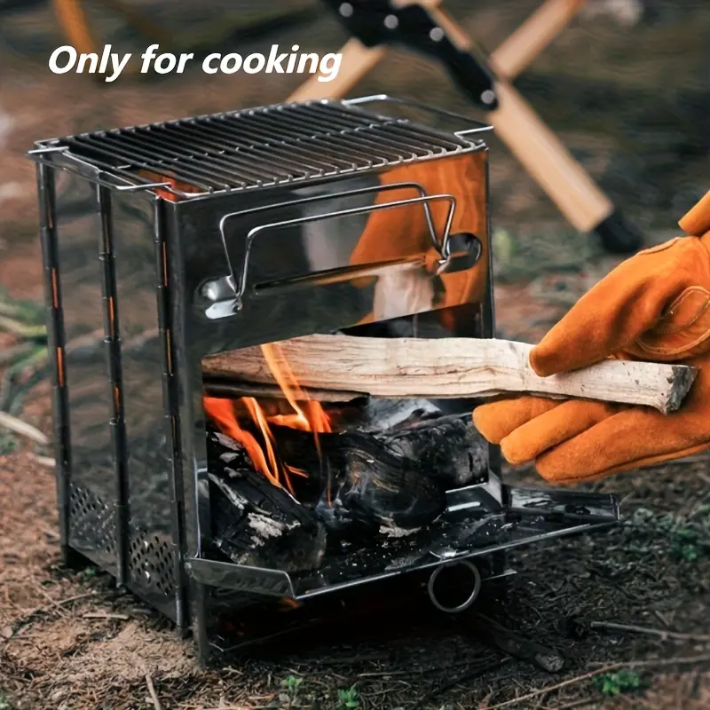 Portable Folding BBQ Grill – Compact Stainless Steel Charcoal Stove for Camping, Picnics, Patios, and Travel – Height-Adjustable Wood-Burning Stove Designed for Outdoor Cooking