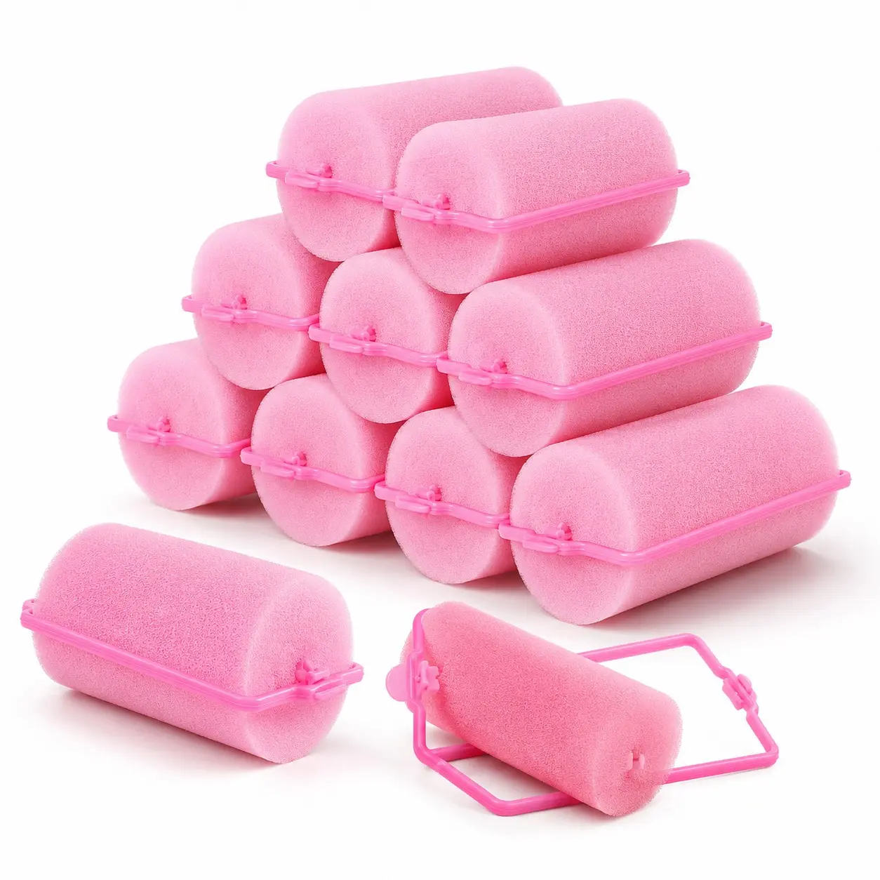 12 PCS Foam Hair Rollers Set, No-Heat Sponge Curlers with Secure Clip Frame, Soft Reusable Hair Curling Rollers in 4 Sizes for Overnight Curls, Voluminous Waves, Bangs & Salon-Style Hair Styling for Women and Girls, Heatless Hair Rollers