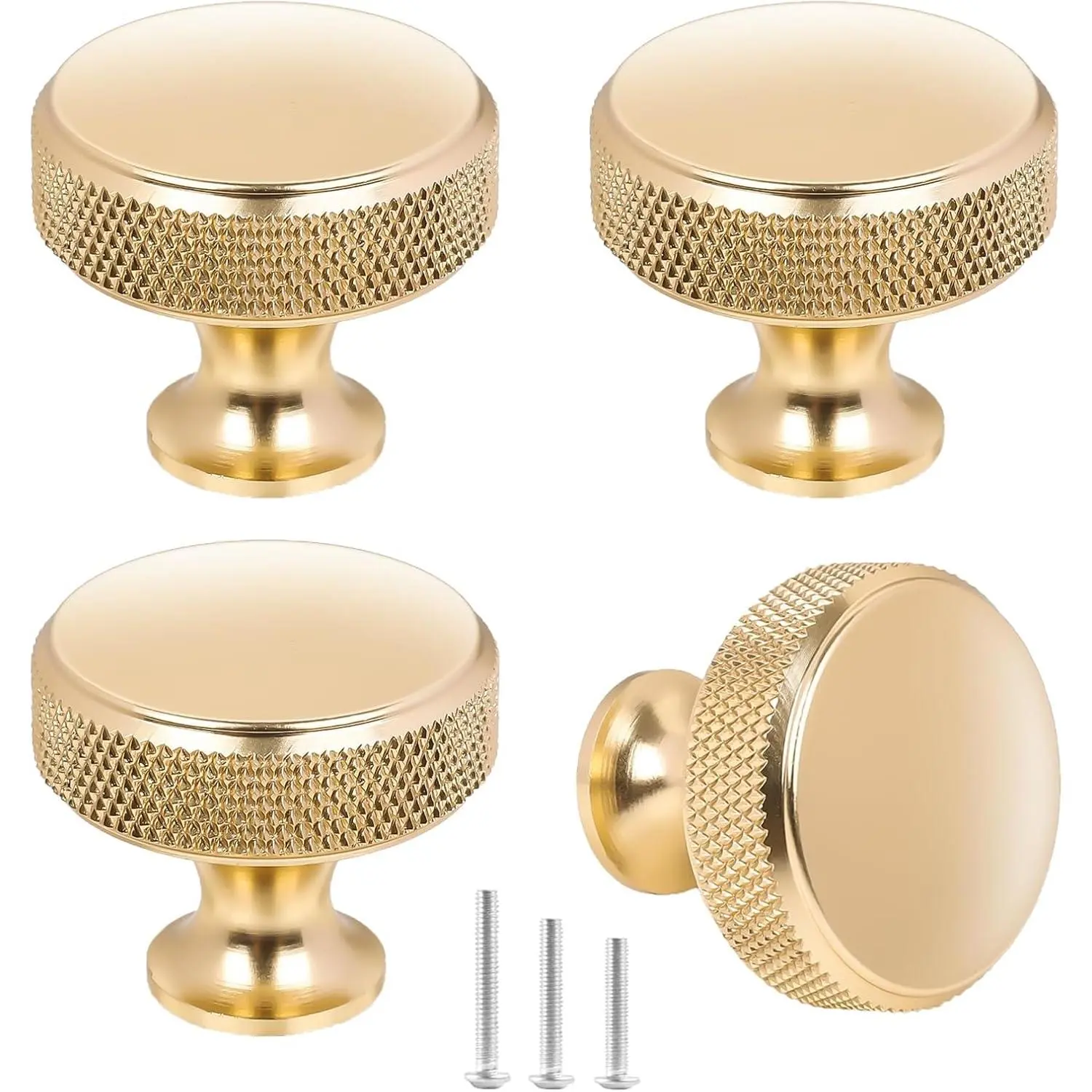 Champagne  Cabinet Knob 4 Pack Textured Cabinet Knob 30mm | Textured  Drawer Knobs with Knurled  Aluminium Alloy Round Dresser Pull Handle 30mm Closet Door Furniture Hardware
