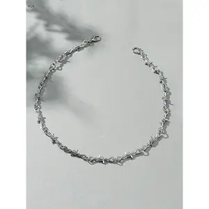 Barbed Wire Twisted Chain Necklace Silver Black Edgy Gothic Punk Style 55cm Lightweight 29g Bold Statement Daily Wear Party Festival Gift Women Girls Alternative Fashion Jewelry Accessory