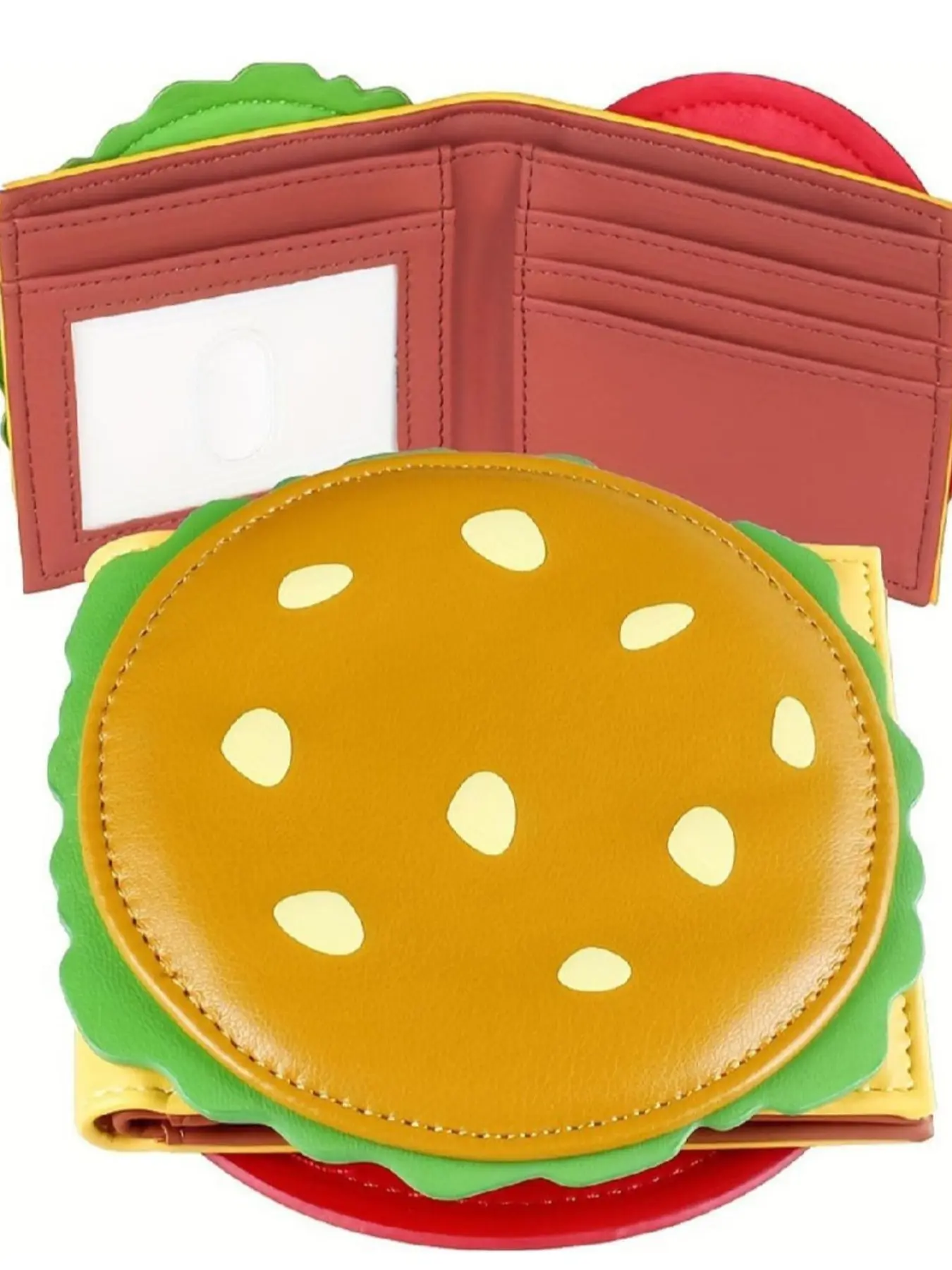 Funny Burger Bifold Wallet for Men, Novelty PU Leather Credit Card Holder, ID Window, Multiple Card Slots, Cute Food-Themed Wallet, Trendy Wallet