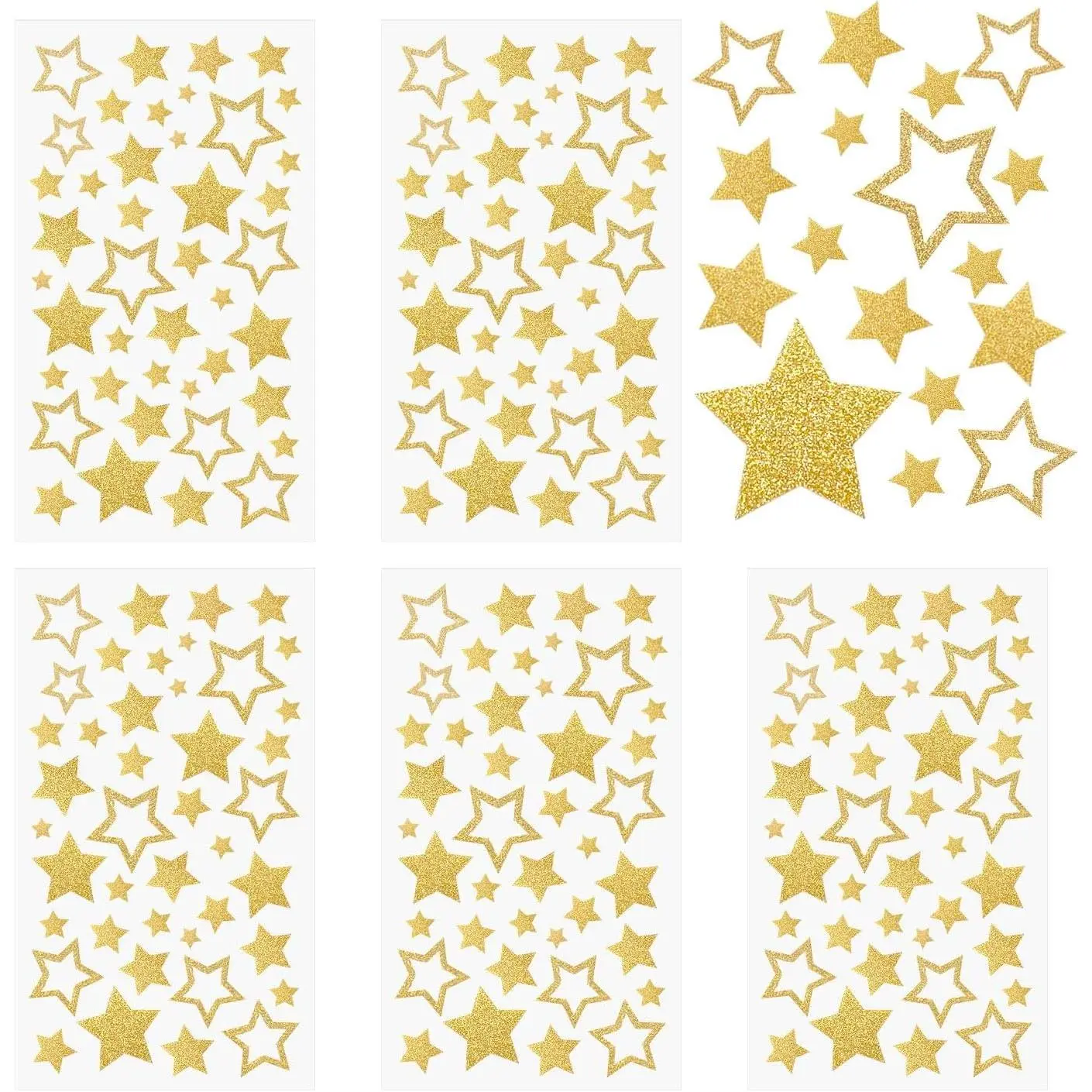 5 Sheets Glitter Gold Star Stickers, Self-Adhesive Star Labels for Crafts, Christmas Decoration, Scrapbooks, Cards, Kids Reward, Teacher Stickers