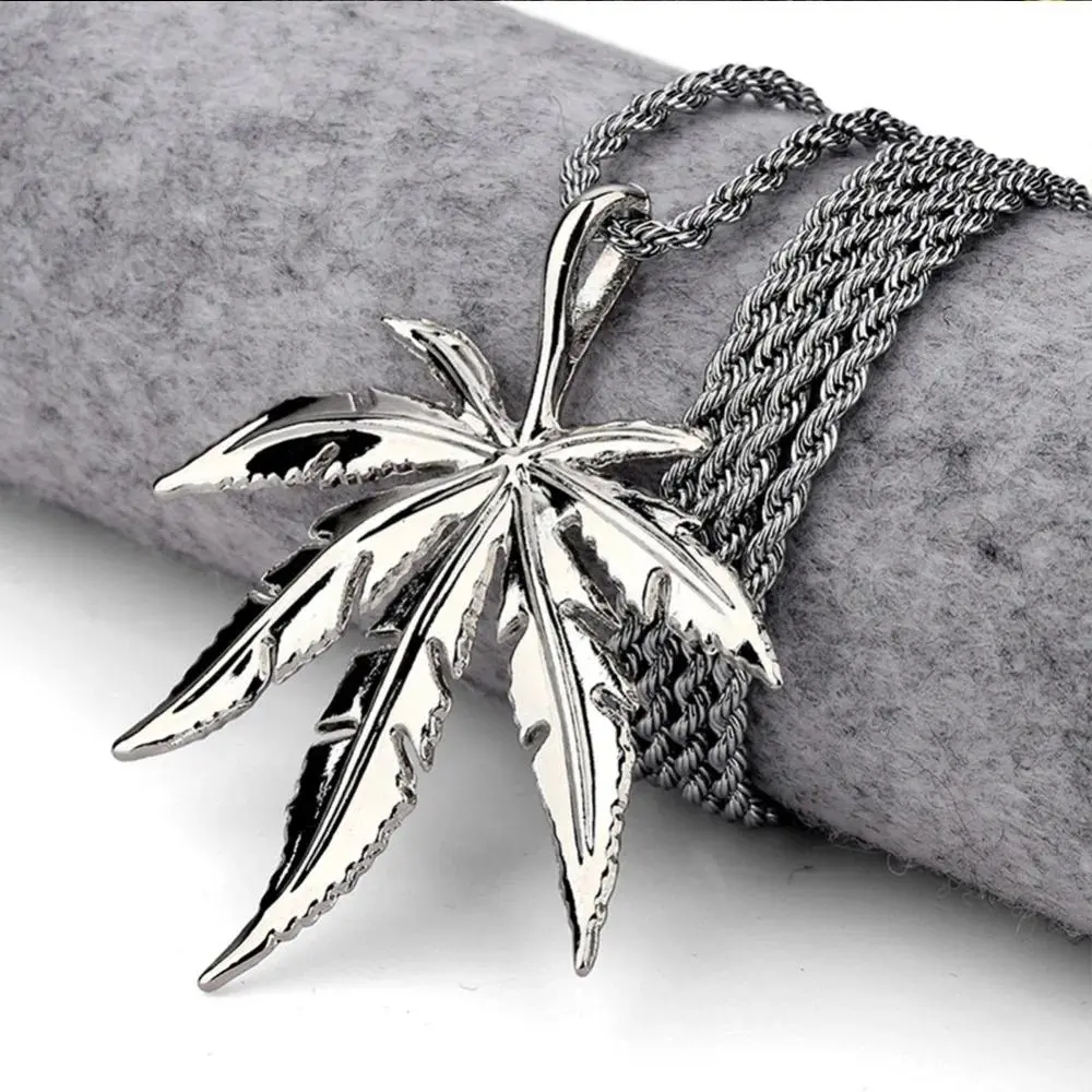 Men's & Women's Golden-Silver Metal Coating Leaf Shape Maple Leaf Pendant Necklaces with Long Length Weed Chains, Hip Hop Bling Jamaica Esserteauiana Costume Jewelry, Birthday Gift Ideas for Girlfriend, Girlfriend Birthday Gift