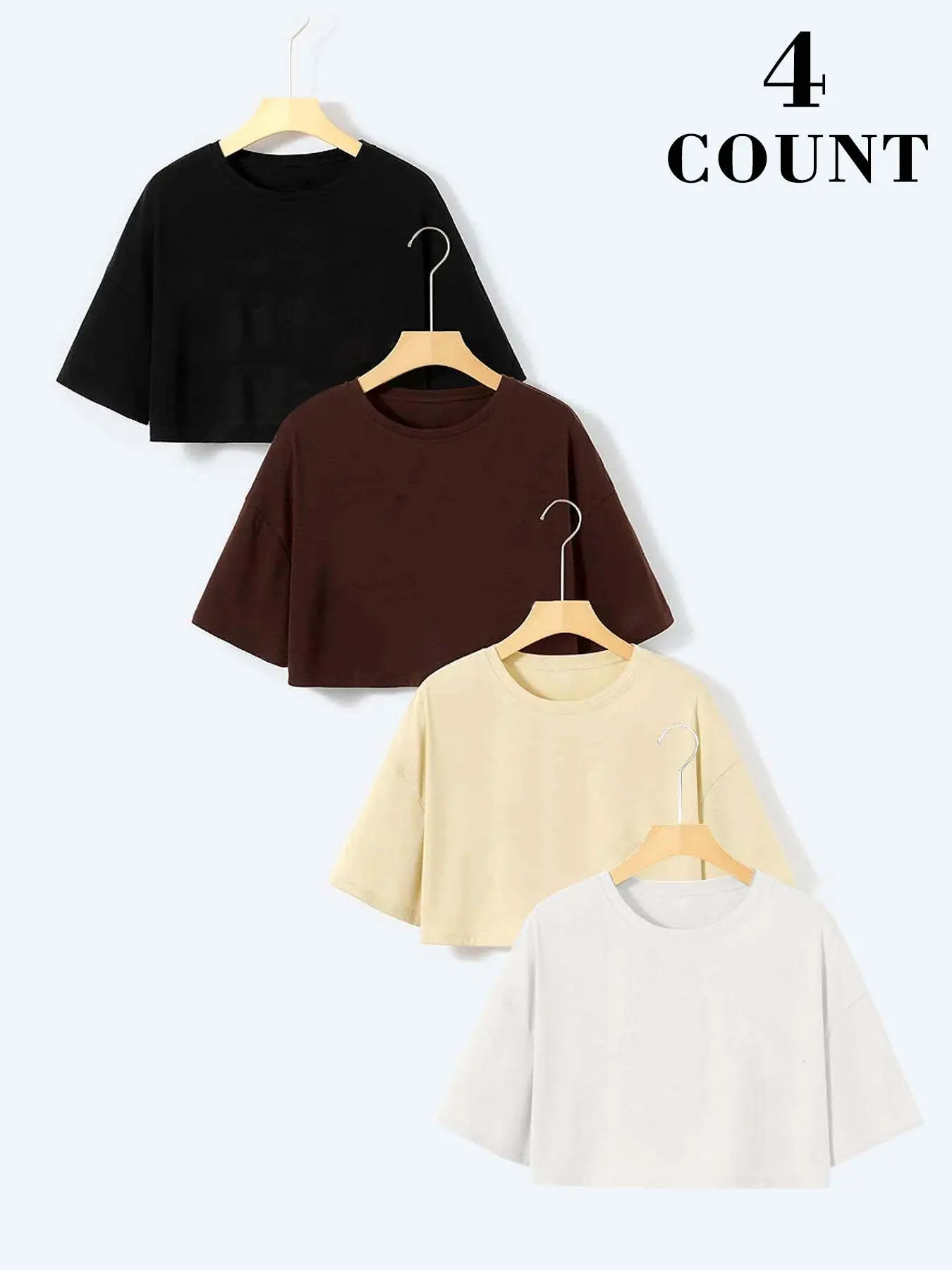 Women's Casual Basic Loose-Fit Oversize Plain Round Neck Short Sleeve Cropped Knitted T-shirt, Summer, Fashion Top for Gym, Yoga and Daily Wear, Streetwear, Womenswear