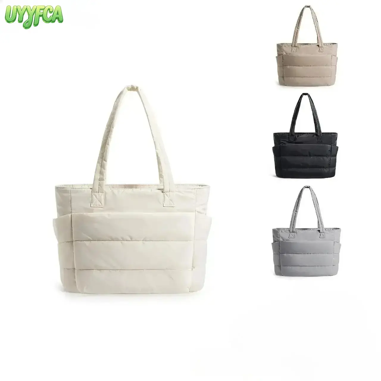 Quilted Puffy Bubble Tote Bag For Women,15.6 Inch Laptop Padded Shoulder Handbag, Multi Pocket Zipper Closure Work Commute Tote With Side Slip Pockets, Lightweight Water Resistant Nylon Large Capacity Bag For Office Business School Weekend Travel Daily