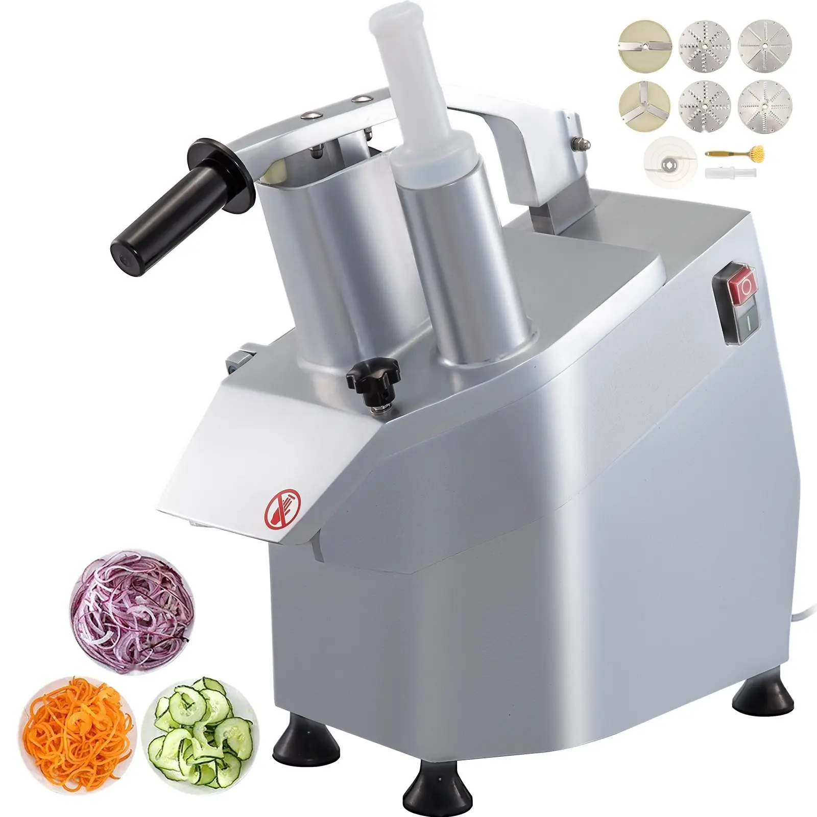 110V Commercial Food Processor With 2 Feeding Holes, 550W Electric Vegetable Slicer 1600 RPM, Stainless Steel Vegetable Processor Detachable With 6 Blades, Shred 3mm 4mm 7mm And Slice 2mm 4mm
