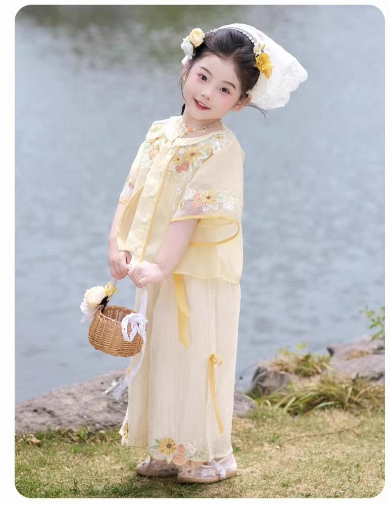 Xingkui Girls' Outfit New Chinese Hanfu 2025 Summer Latest Super Cute Tang Dress Fashionable Summer Attire for Back to School, Chinese Size, Please Check The Size Guide Carefully