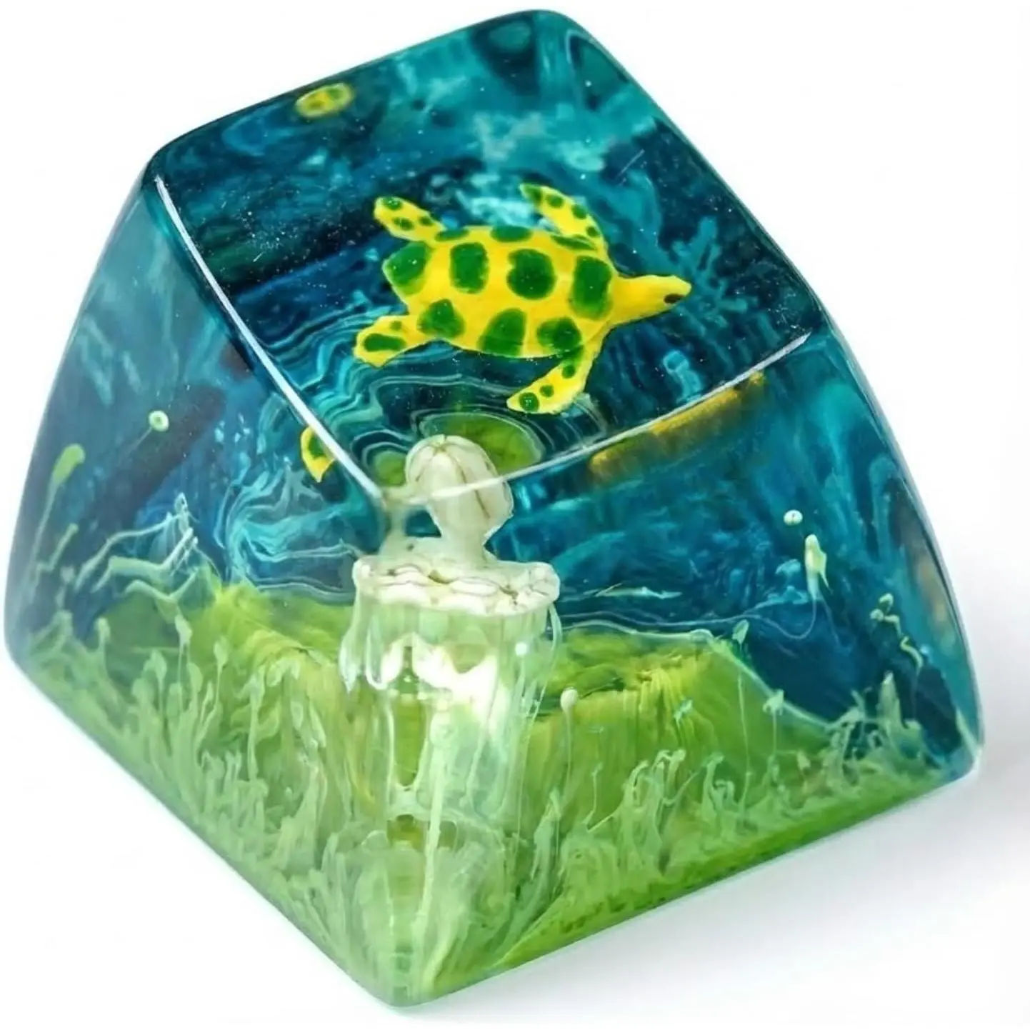 Artistic Jellyfish Yellow Coral Reef SA R1 Profile 1U Custom ESC Keycap, Modern Synthetic, Compatible with Cherry MX Mechanical Keyboards, for Gamers
