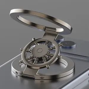 Dual-Sided Strong Magnet Phone Holder, Boat Wheel Shape, Magsafe Compatible, 360° Rotatable, Foldable, Portable, Durable, Multi-Functional