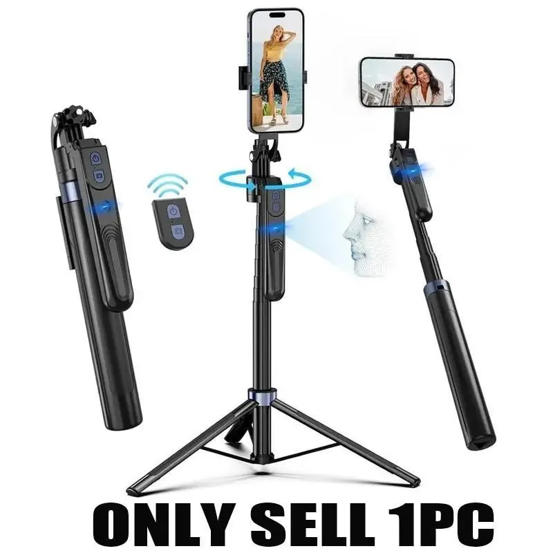 Ai Selfie Stick Tripod with Auto Face Tracking, Adjustable 360° Rotation, Dual Ring Fill Light, 70" Telescopic Pole, Remote Control, 4-In-1 Modes, Selfie Accessories