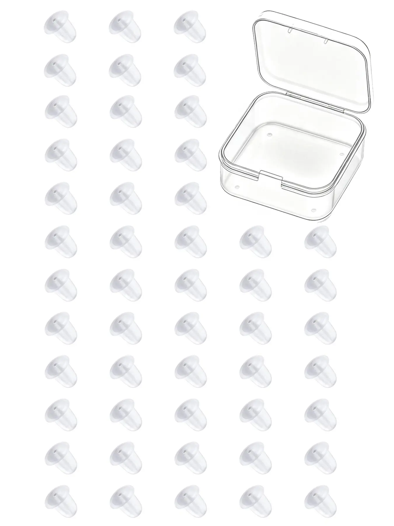 20/50Pcs Clear Silicone Earring Backs, Soft Rubber Earring Stoppers Replacement Safety Bullet Ear Plugs for Stud Earrings with Clear Storage Box
