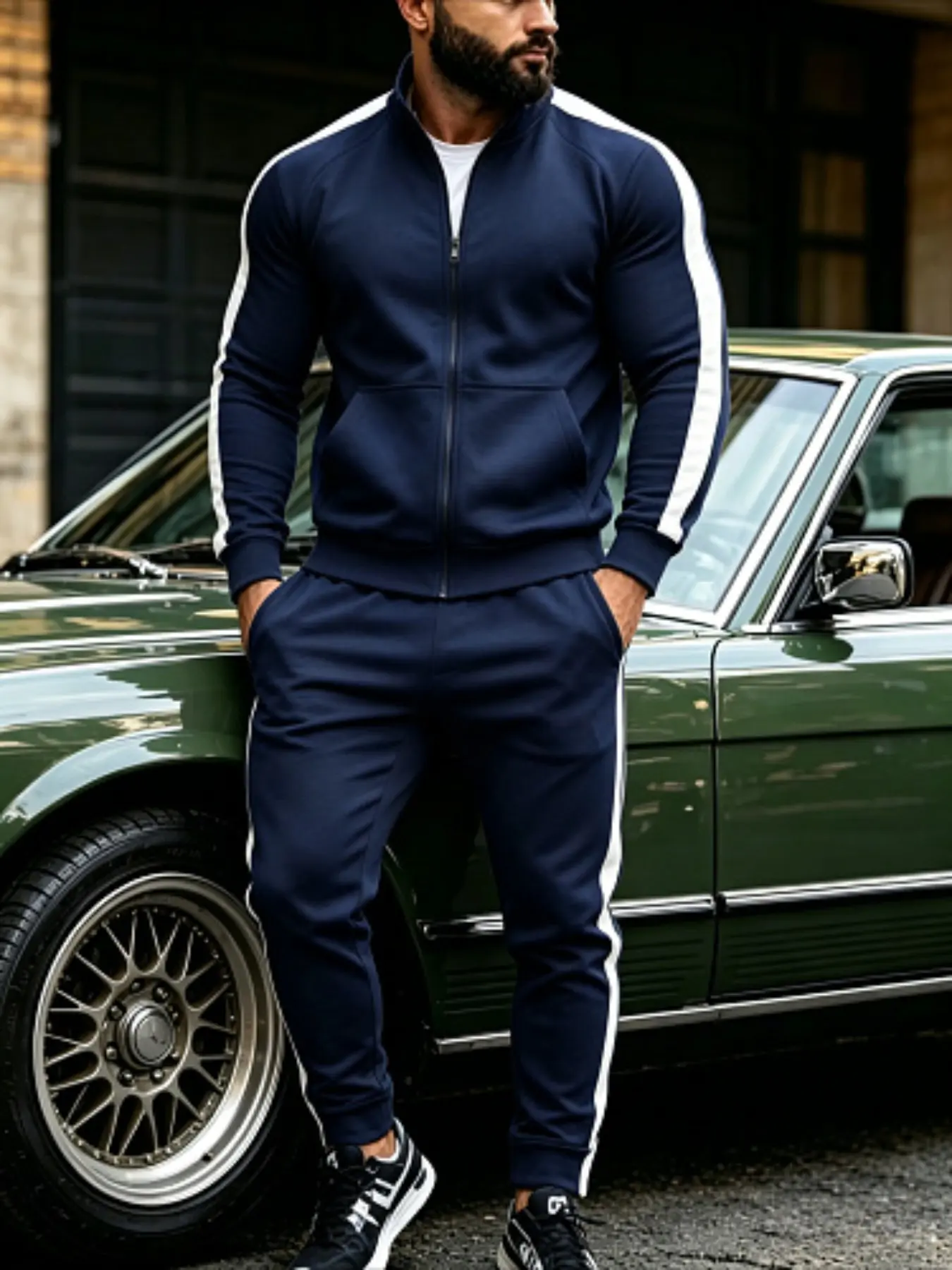 Men's Casual Sport Stand Collar Zipper Jacket and Pants Set, Wrinkle-Resistant and Durable Two-Piece, Comfortable and Stylish, casual sports tracksuit, Athleisure Tracksuit Set, Athleisure Tracksuit Outfit