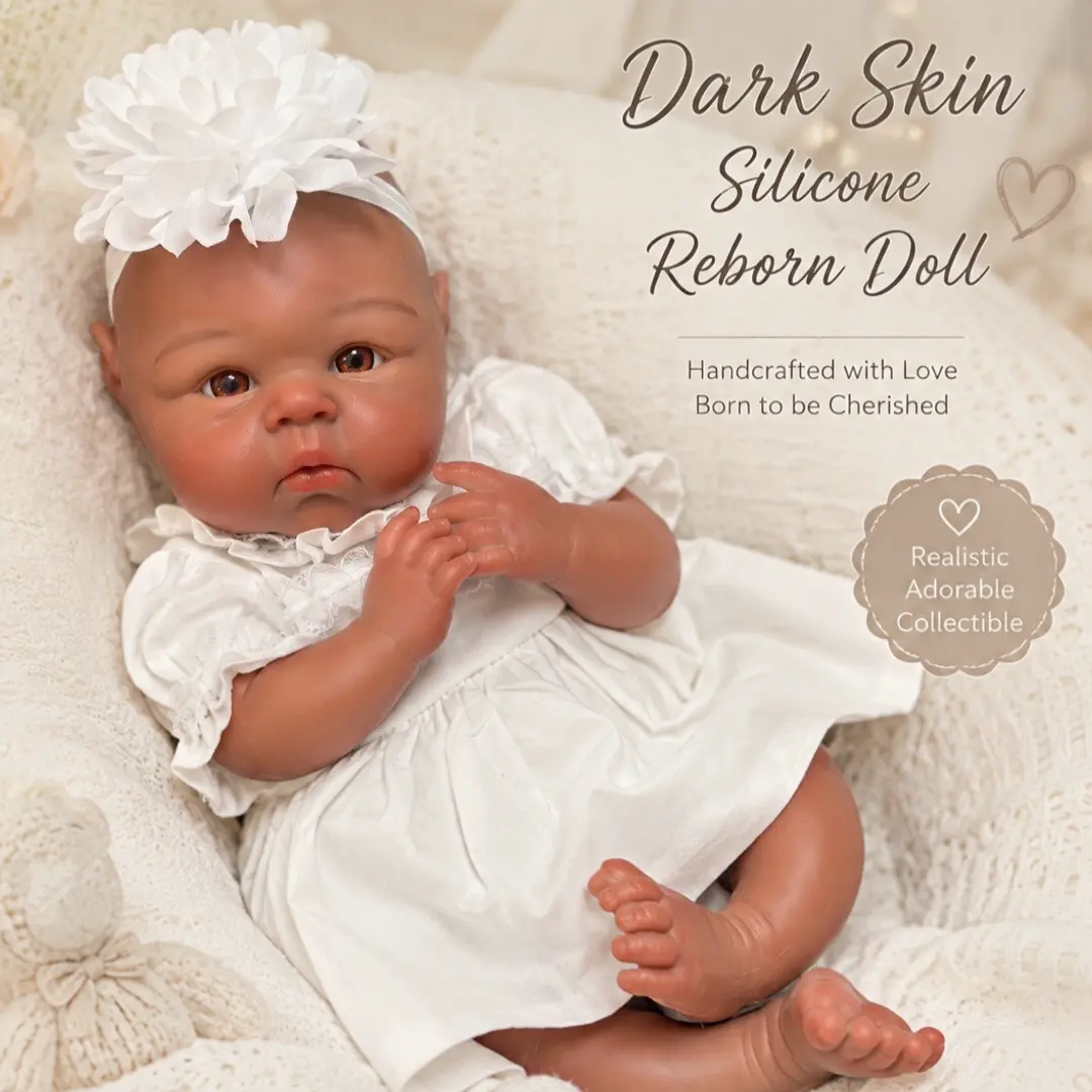 Otarddolls 18Inches Dark Skin Silicone Reborn Girl Doll With Open Mouth Design Realistic Skin Texture Flexible Solid Silicone Doll Hand Painted Reborn Doll Suitable As Birthday Gifts