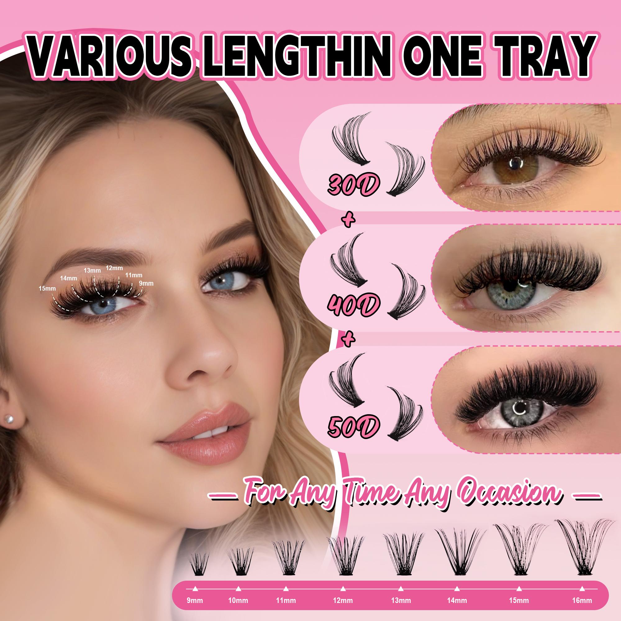 DIY Eyelash Extension Kit - 680pcs D Curl Cluster Lashes With Applicator Tool Bonding & Seal, Tweezers, Remover, Lash Brush And Mixed Length Clusters (10-16mm) - Hypoallergenic, At-Home Professional Lashes, Travel & Home Set (30D/40D/50D Mix)