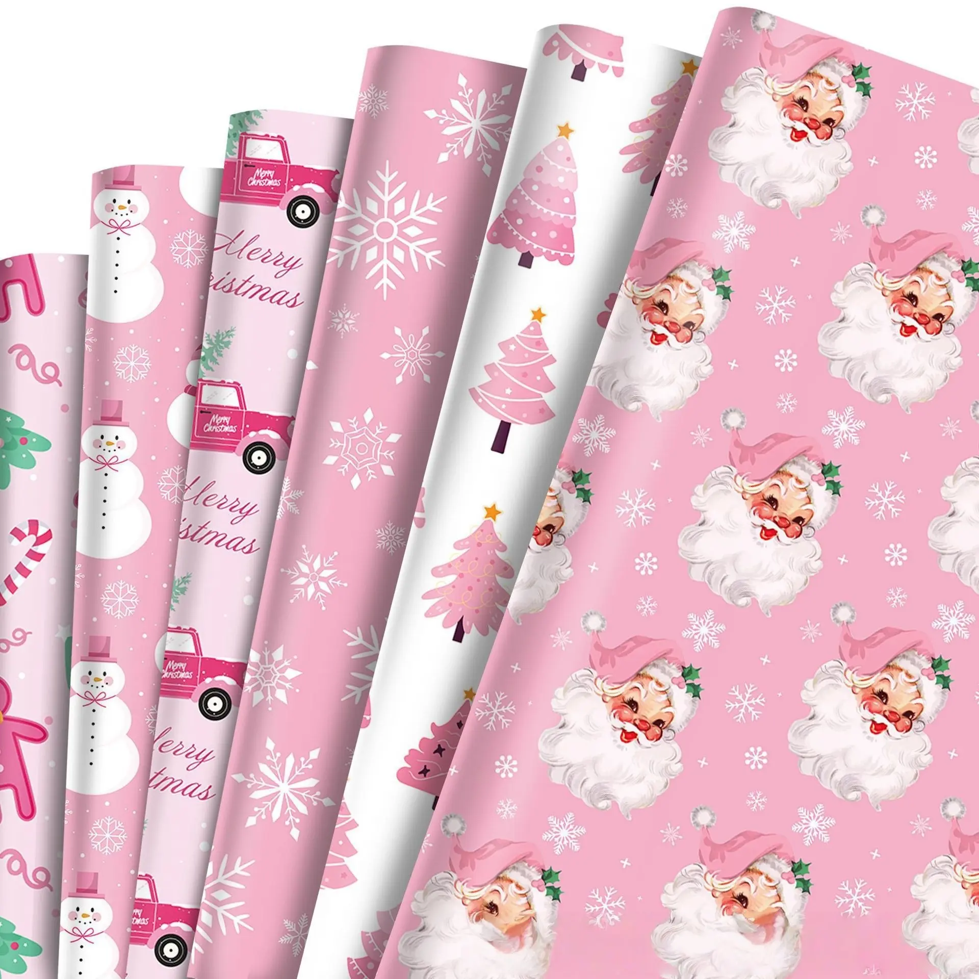 6-Piece Christmas Wrapping Paper Set, 6 Holiday Designs Including Santa and Snowman, Perfect for Festive Gift Packaging