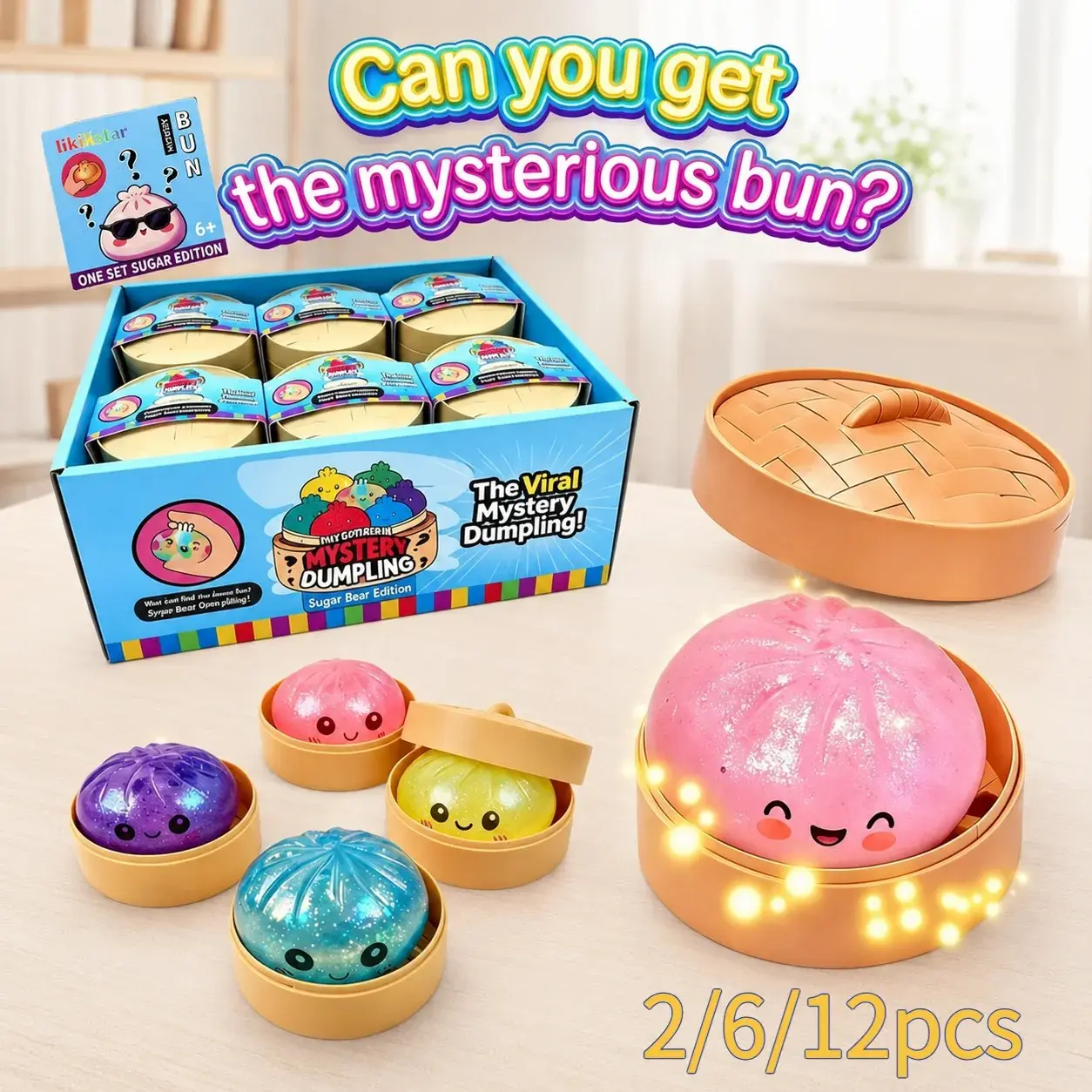 2/6/12 Pack Shiny Glossy Dumpling Baozi Surprise Blind Box Set, Creative Slow Rebound Squishy Fidget Toy for Daily Anxiety Relief, Rare Collectible Ornament Portable Workspace Calming Trinket Holiday Swap Keepsake